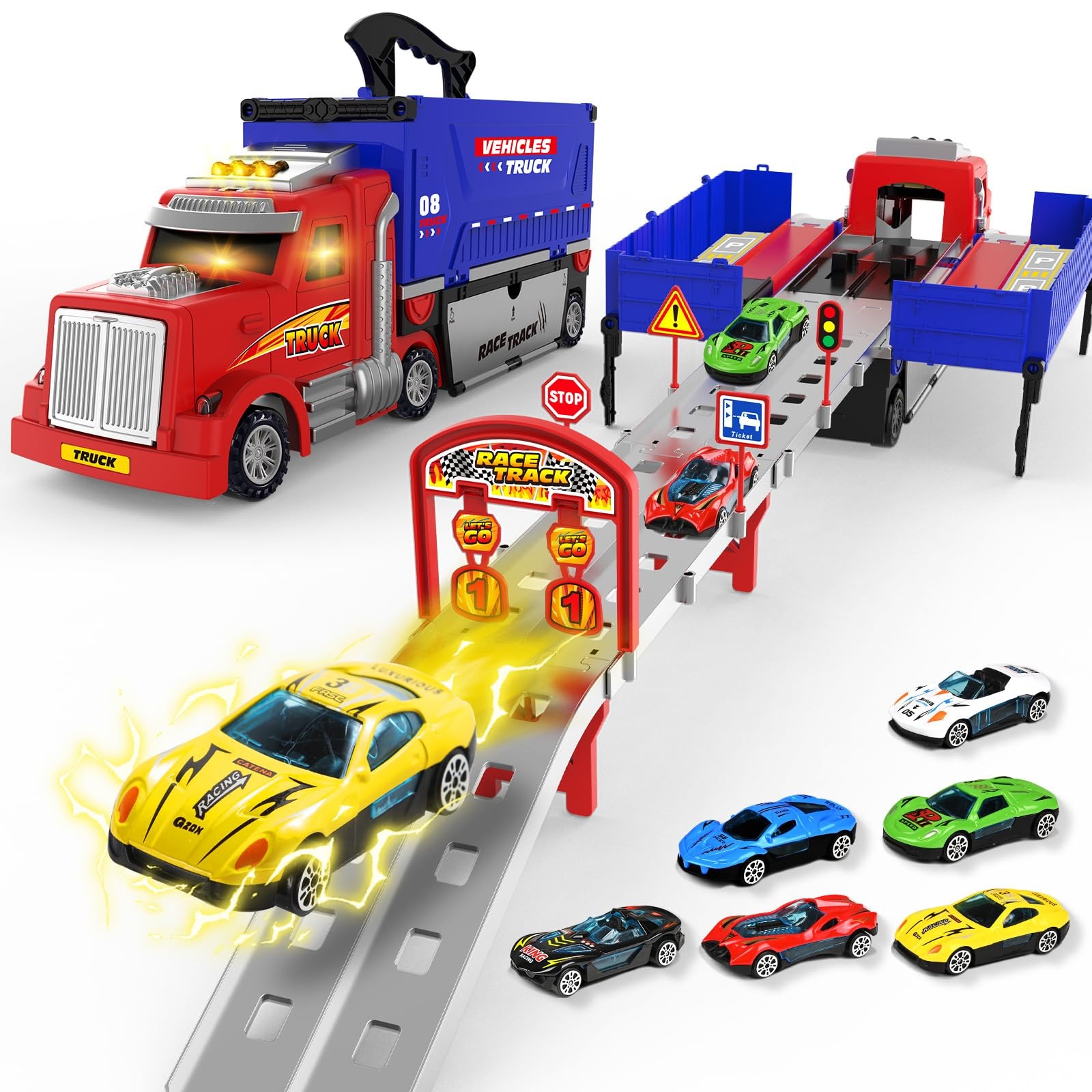 Carrier Truck Race Track Toys, Truck Toys for 3, 4, 5, 6, 7, 8 Years Old Kids…