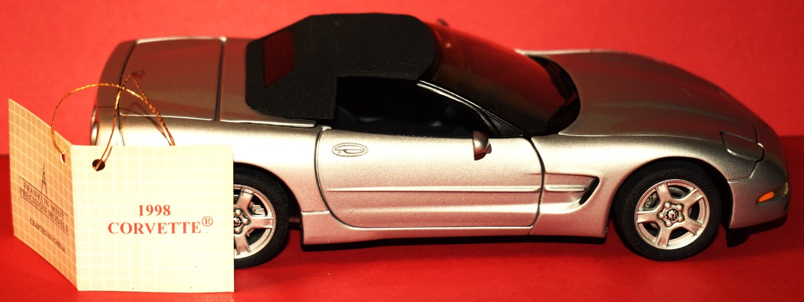 Franklin Mint 1/24 1998 Silver Convert. Black Removable Hard Top Corvette, Mint