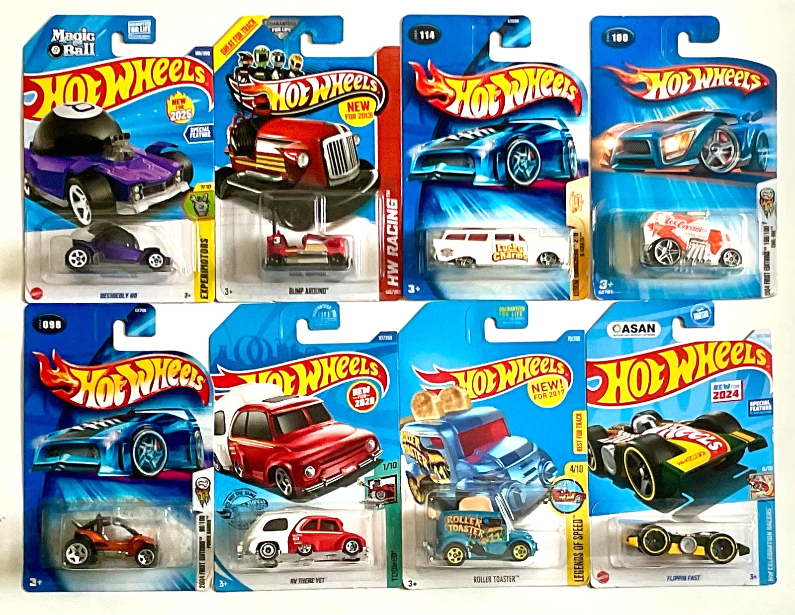 HOT WHEELS LOT OF 8 MAGIC BALL/FLIPPIN FAST/ROLLER TOASTER/COOL ONE/8 CRATE/ETC