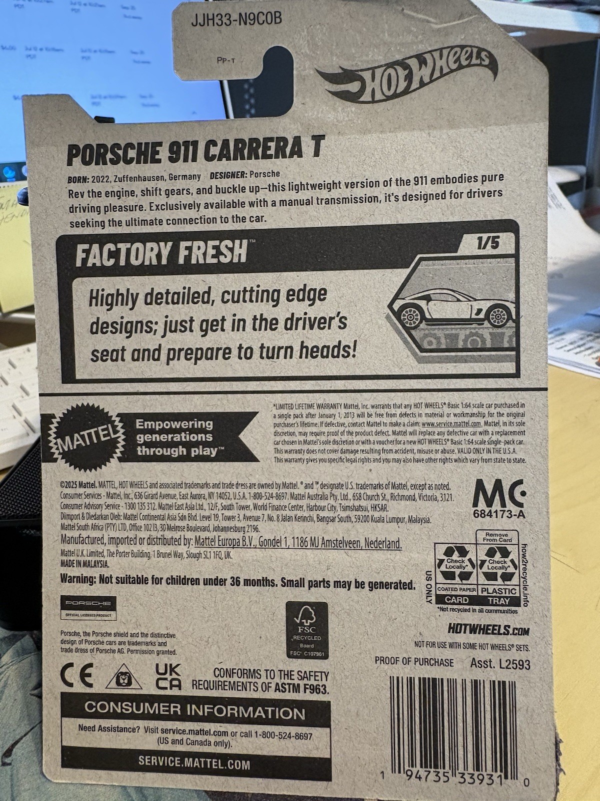 Hot Wheels Factory Fresh 1/5 Porsche 911 Carrera T Gray