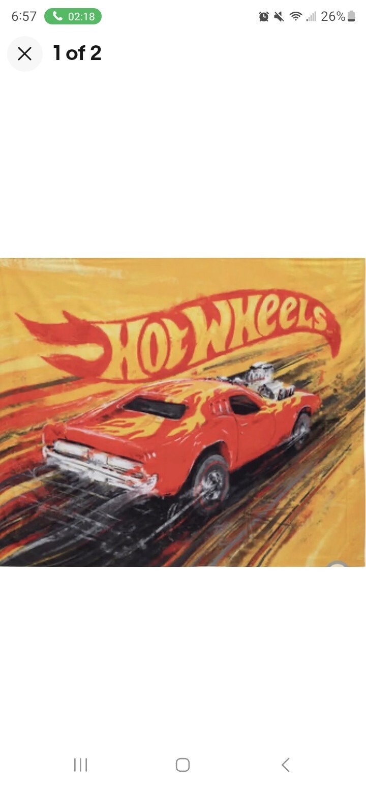 Hot Wheels Tapestry Wall Decor Hanging Man Cave Red Flames NIP 60 x 51