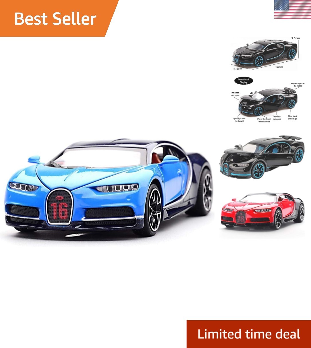 Luxury 1:24 W/B Bugatti Chiron Die Cast Car – Perfect for Kids & Collectors!
