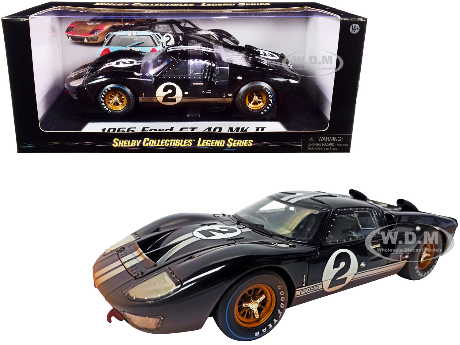 1966 FORD GT-40 MK II #2 BLACK AFTER RACE 1/18 DIECAST SHELBY COLLECTIBLES SC431