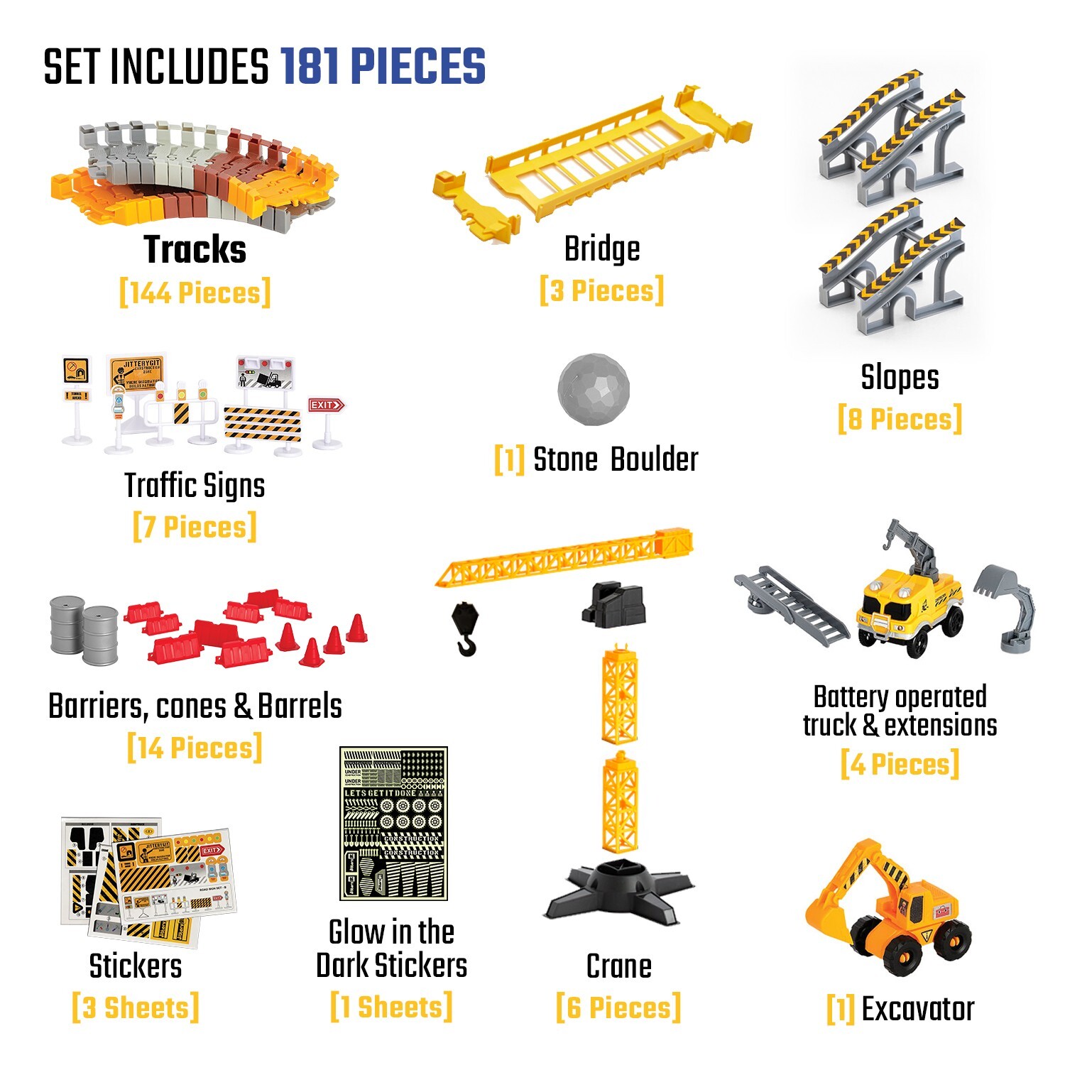 Construction Toy Track For Kids Playset Gift – Excavator Truck Crane Vehicles