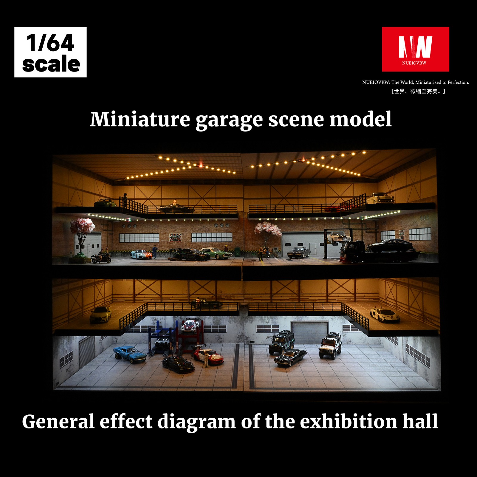 Diorama 1:64 Car Garage Model LED Lighting Street View Building Scene Model