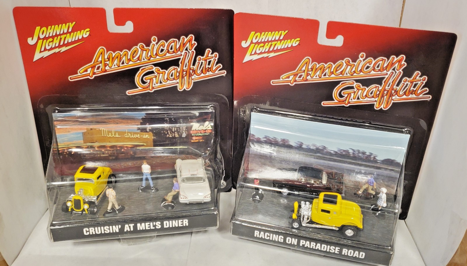 2001 JL American Graffiti Dioramas (lot of 2) Mels has crushed blister RARE VTG