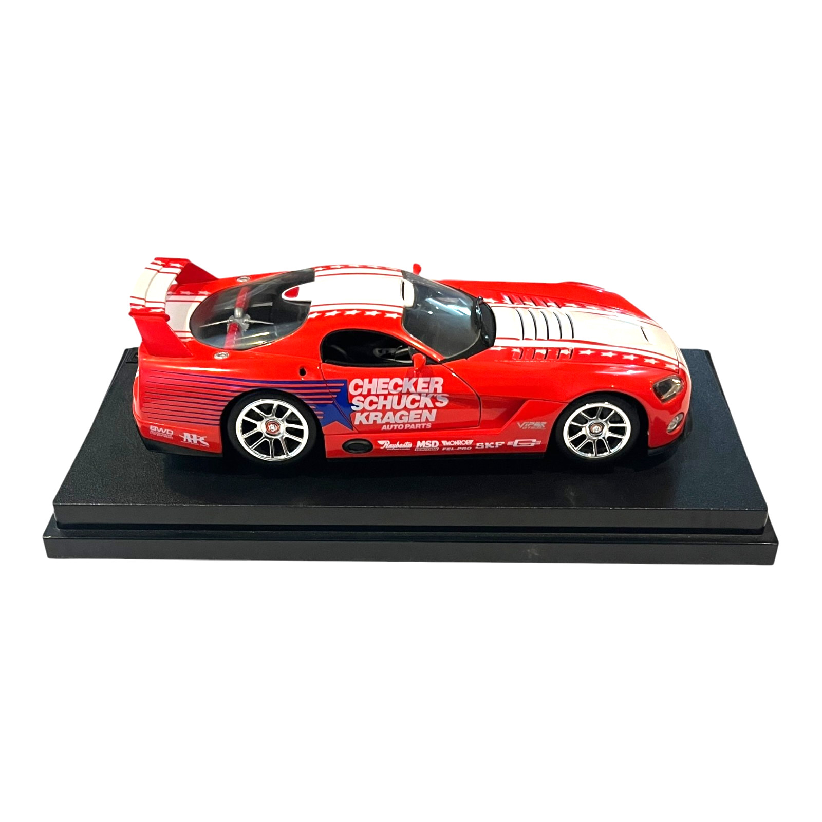 Dodge Viper GTS-R Checker Schuck’s Kragen Die Cast Car 1:18 with Stand