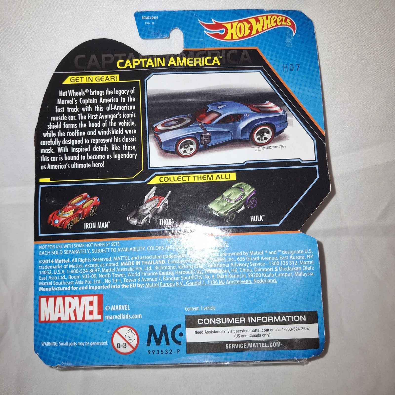 Hot Wheels 2014 Marvel #2 Character Car CAPTAIN AMERICA Mattel Scale 1:64