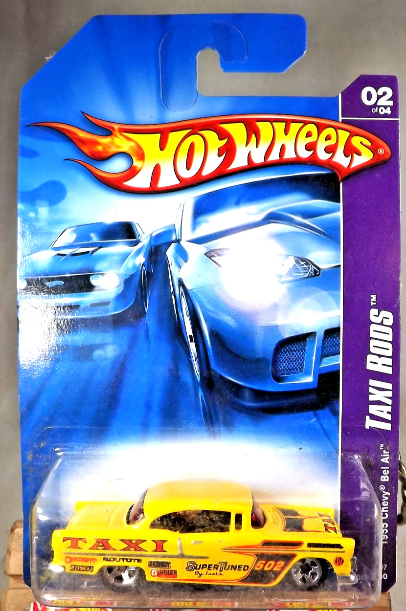 2007 Hot Wheels #50 Taxi Rods 2/4 1955 CHEVY BEL AIR Yellow w/Chrome 5 Spokes