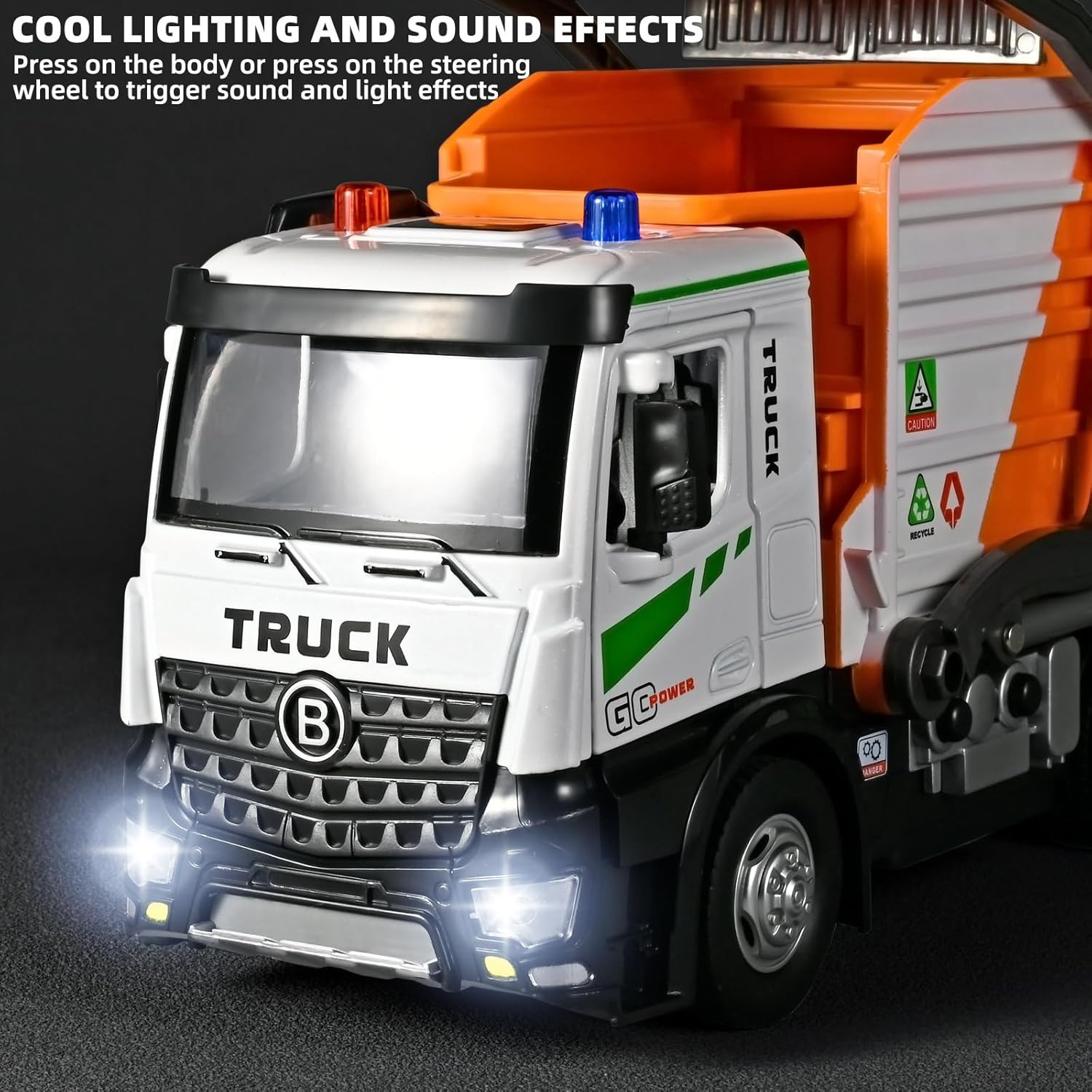 Large Metal Garbage Truck Toy for Boy 4-7, Kid Trash Truck with Auto-Lift Functi