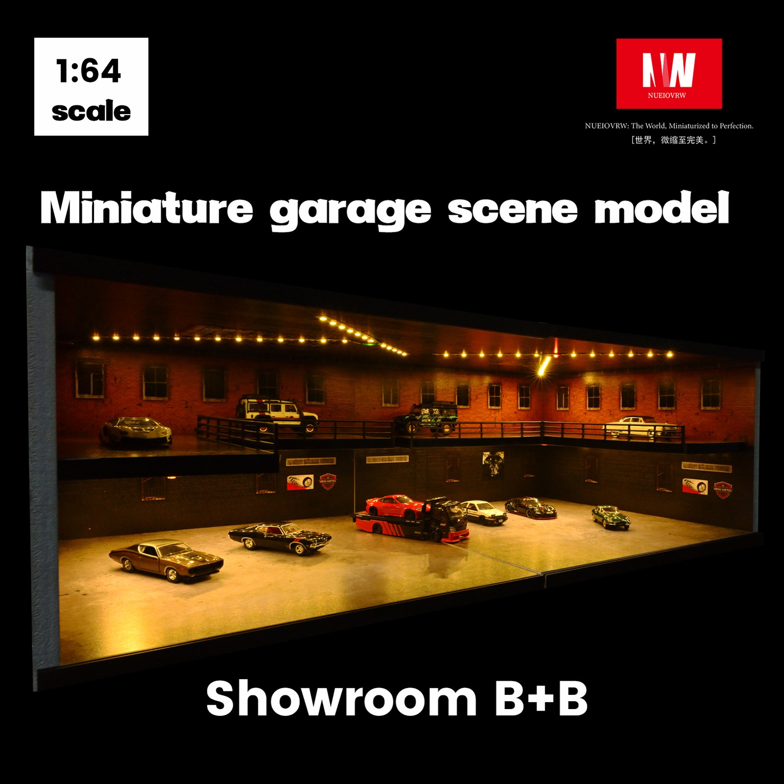Diorama 1/64 Big Garage Model LED Lighting Parking Lot Scene Display Case Toy US