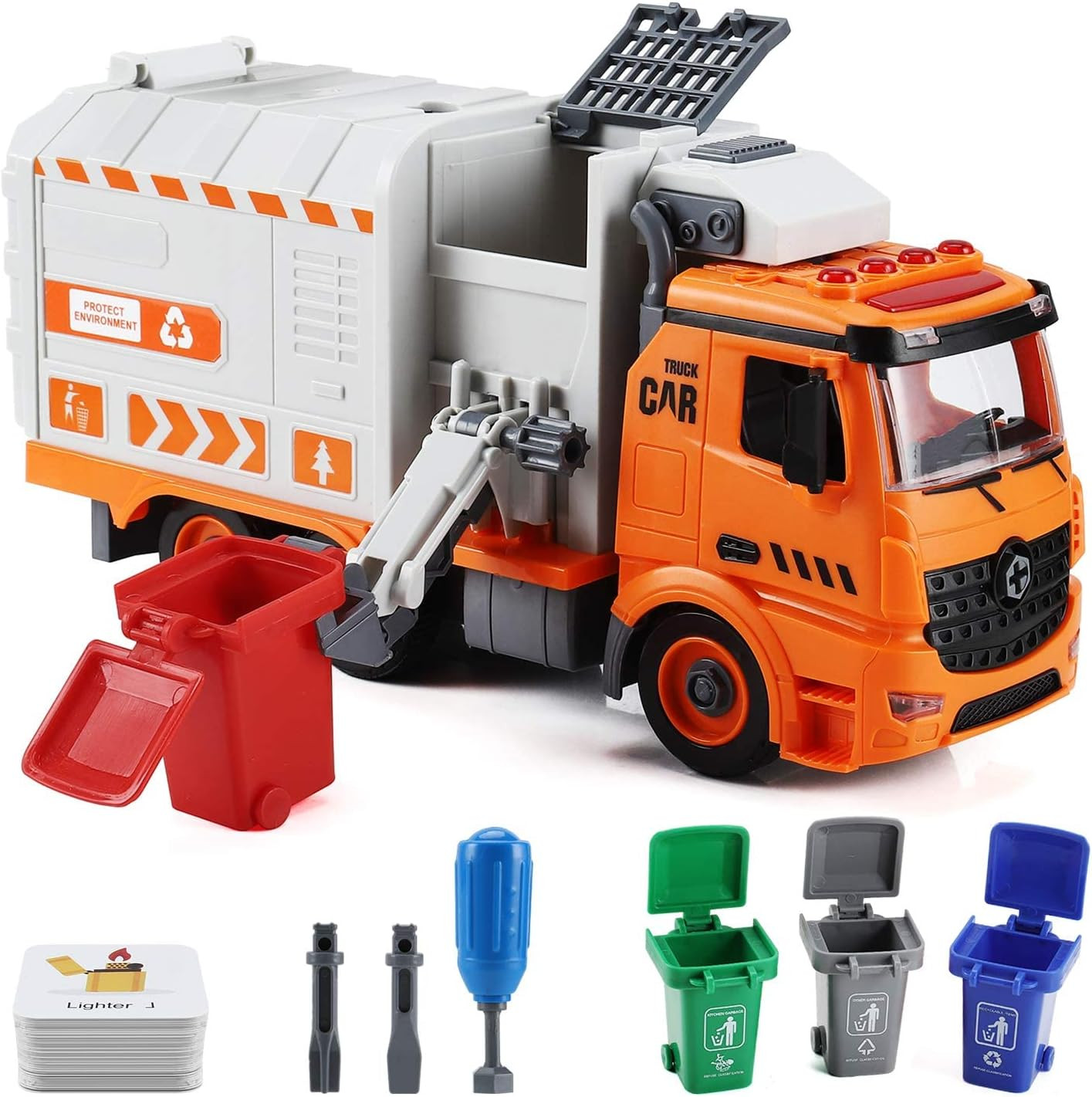 Garbage Truck Toys, DIY Realistic Recycling Trash Truck Toy with Light and So…