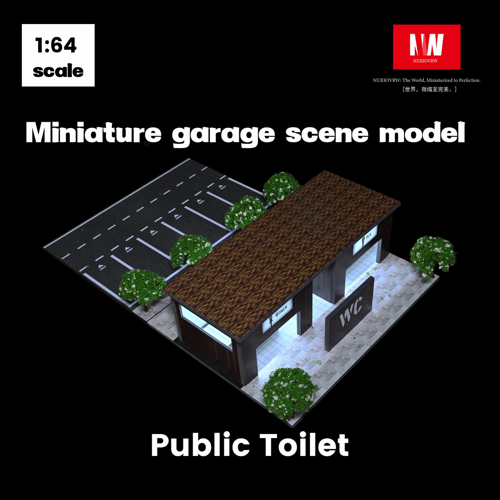 Diorama 1/64 Diecast Car Garage Model LED Street Toilet Building Scene Gifts US