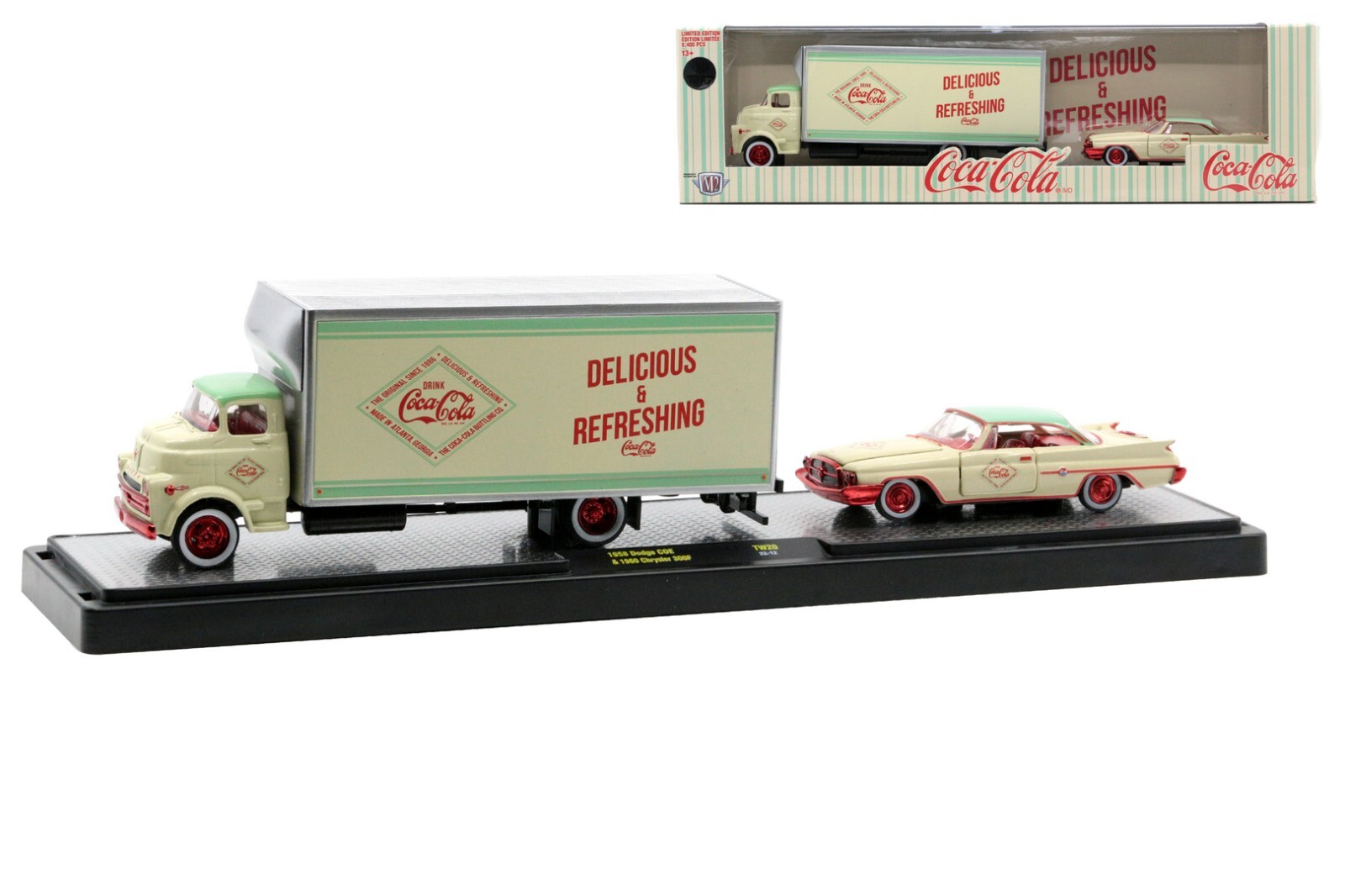 2023 M2 MACHINES 1958 DODGE COE & 1960 CHRYSLER TW20 22-12 ” CHASE ” COCA-COLA