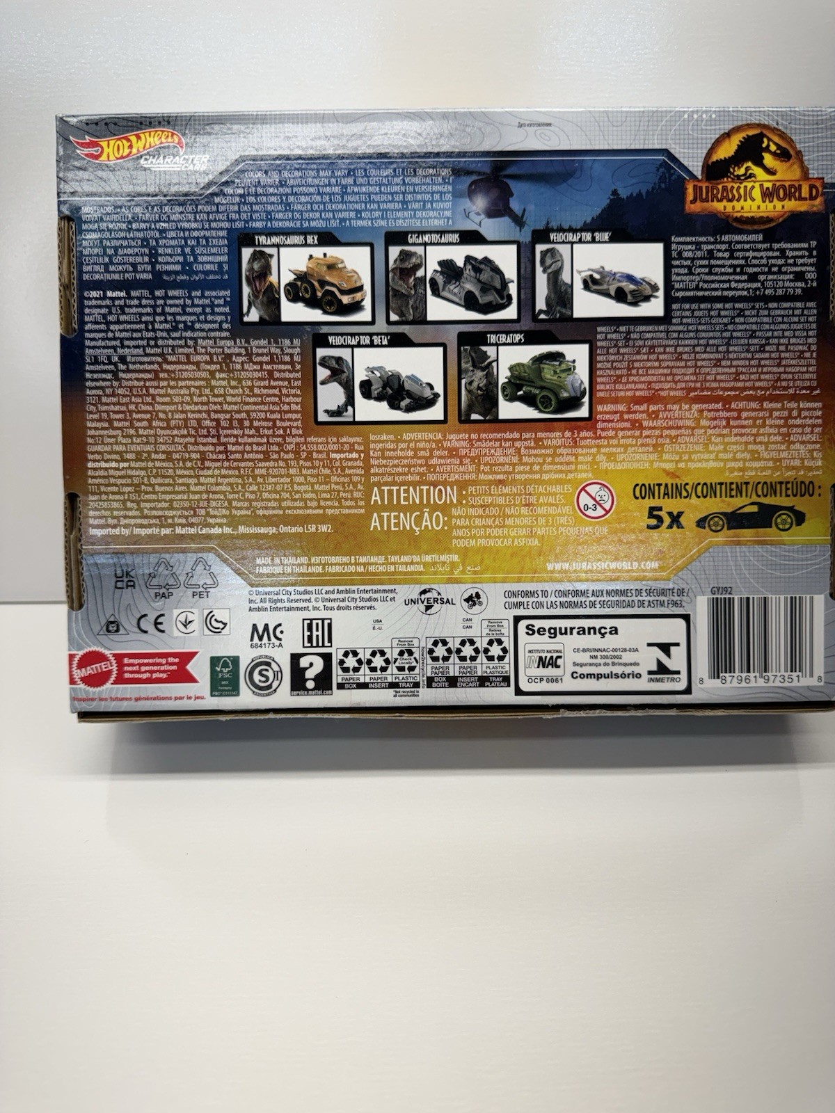 NEW Hot Wheels Character Cars 5 Pack Jurassic World Dominion Collectible Box Set