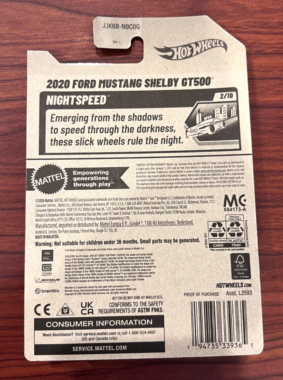 2026 Hot Wheels 2020 Ford Mustang Shelby GT500 10/250 (Black) NightSpeed 2/10