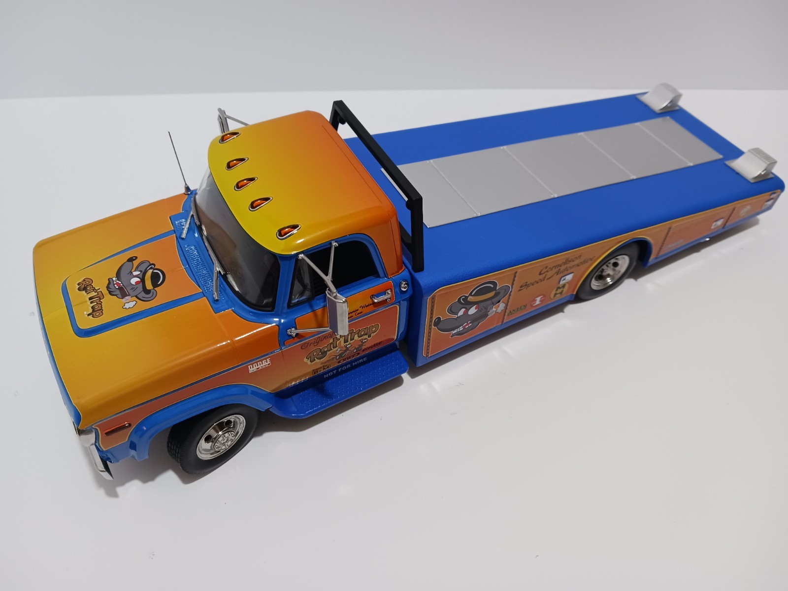 1:18 “RAT TRAP” 1970 DODGE D-300, VINTAGE RAMP, TRUCK DRAG RACE HAULER by ACME