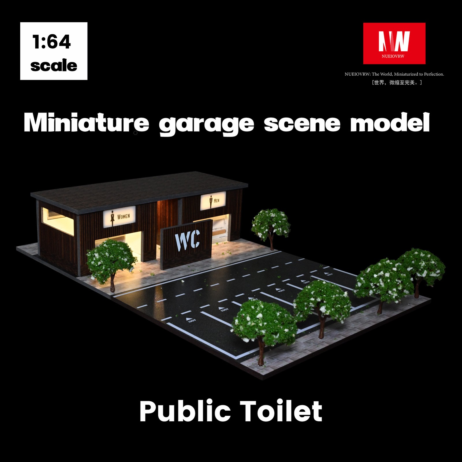 Diorama 1/64 Diecast Car Garage Model LED Street Toilet Building Scene Gifts US