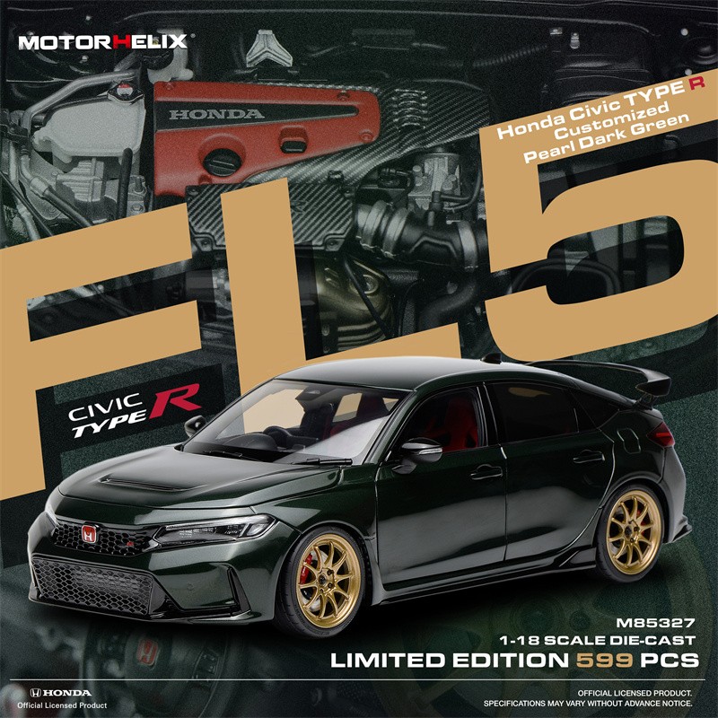 Motorhelix 1/18 Honda Civic Type R FL5 Model Car Customized Dark green/Magic