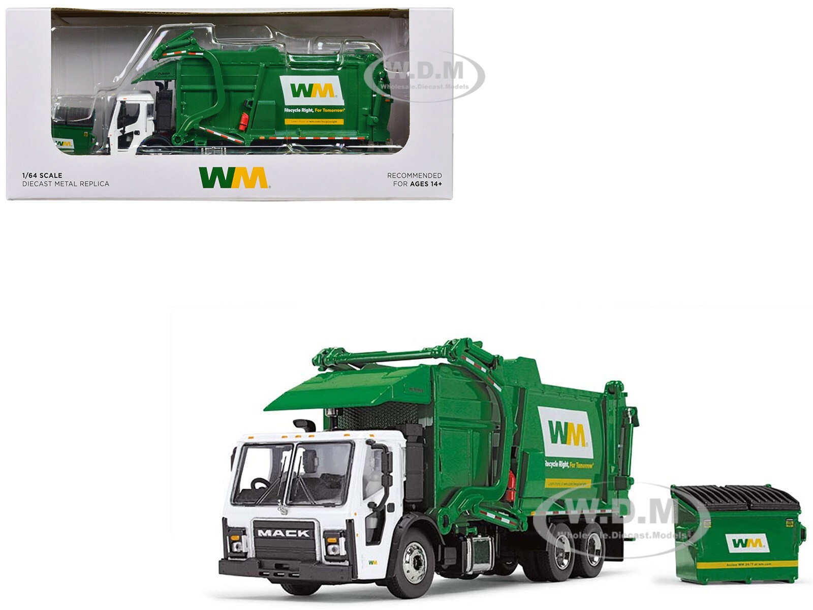 MACK LR GARBAGE TRUCK W/FRONT LOADER WASTE MANAGEMENT 1/64 FIRST GEAR 60-1796 D