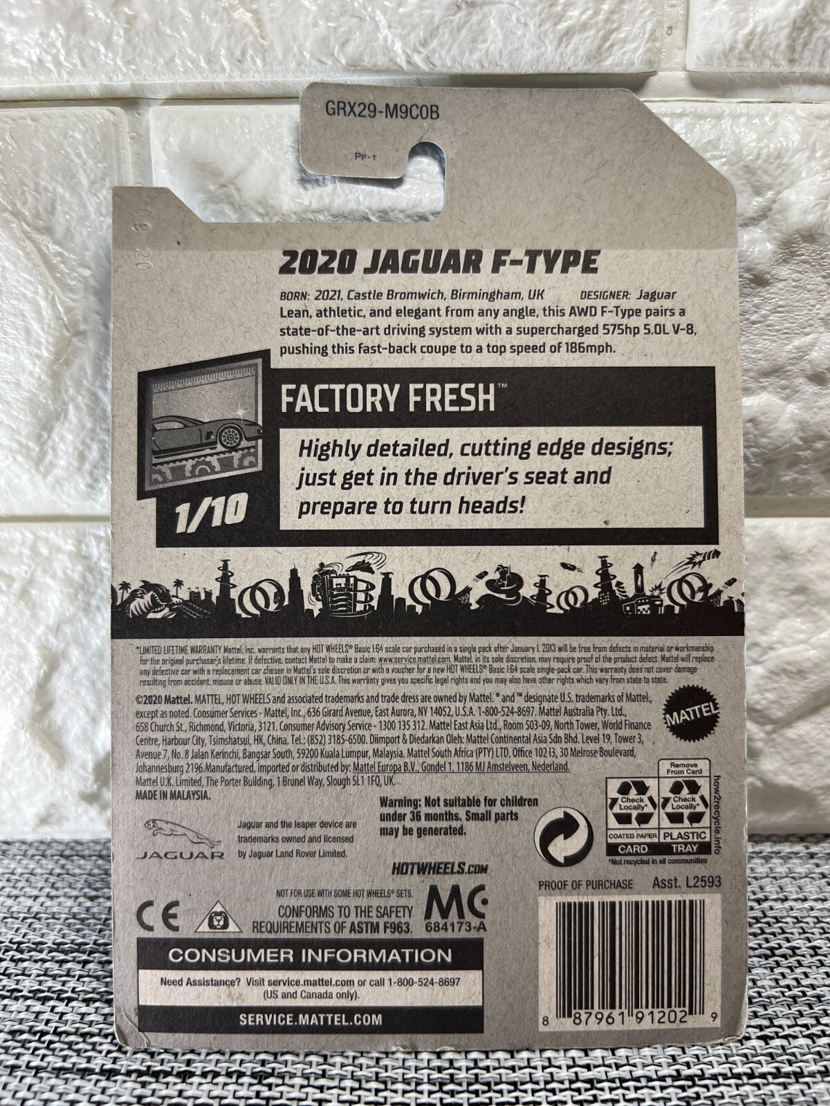 Hot Wheels Factory Fresh 1/10 2020 Jaguar F-Type 25/250 New For 2021 Blue