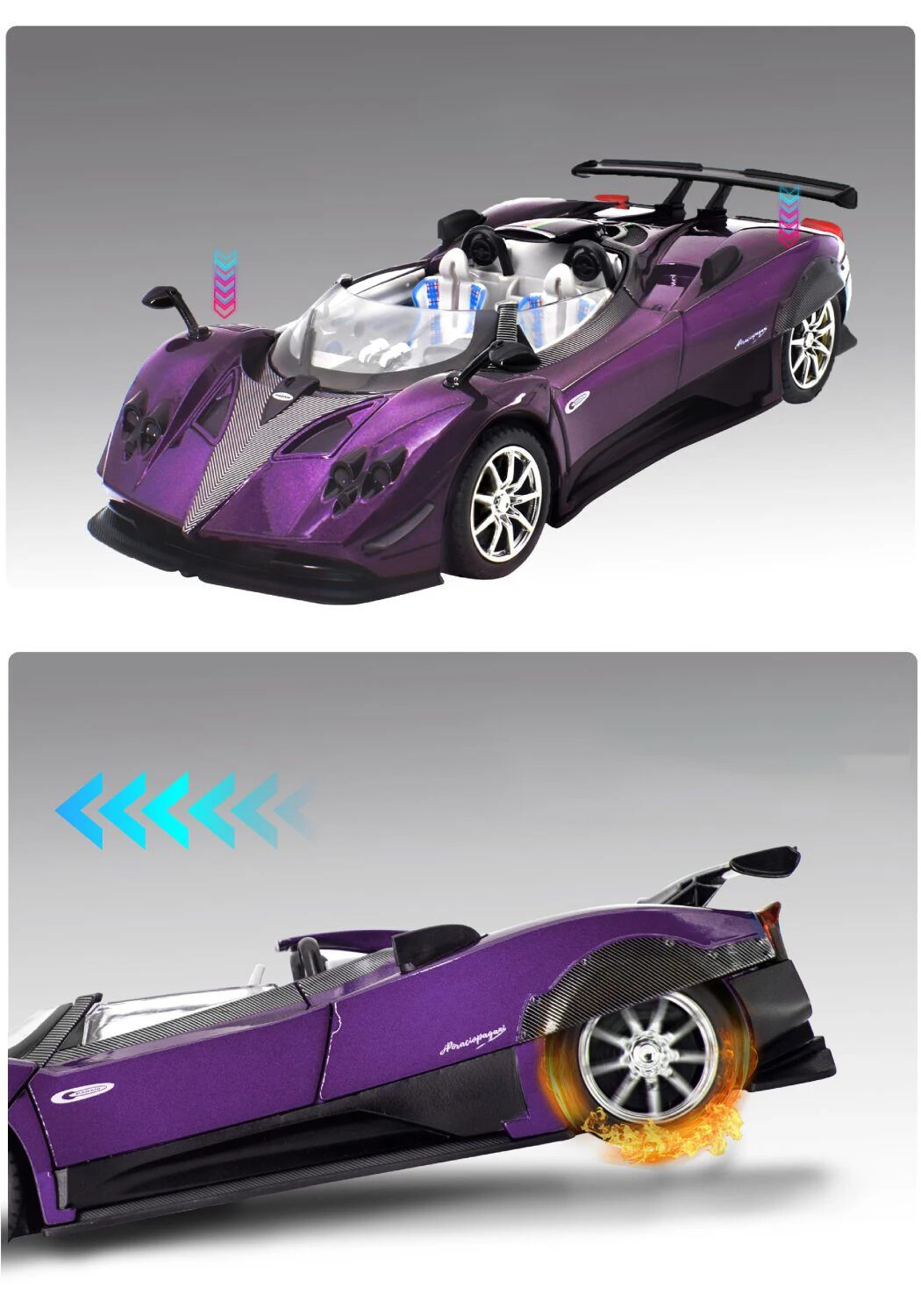 1:24 Pagani Zonda HP Barchetta Alloy Car Model Diecast Toy Vehicle Sound Light