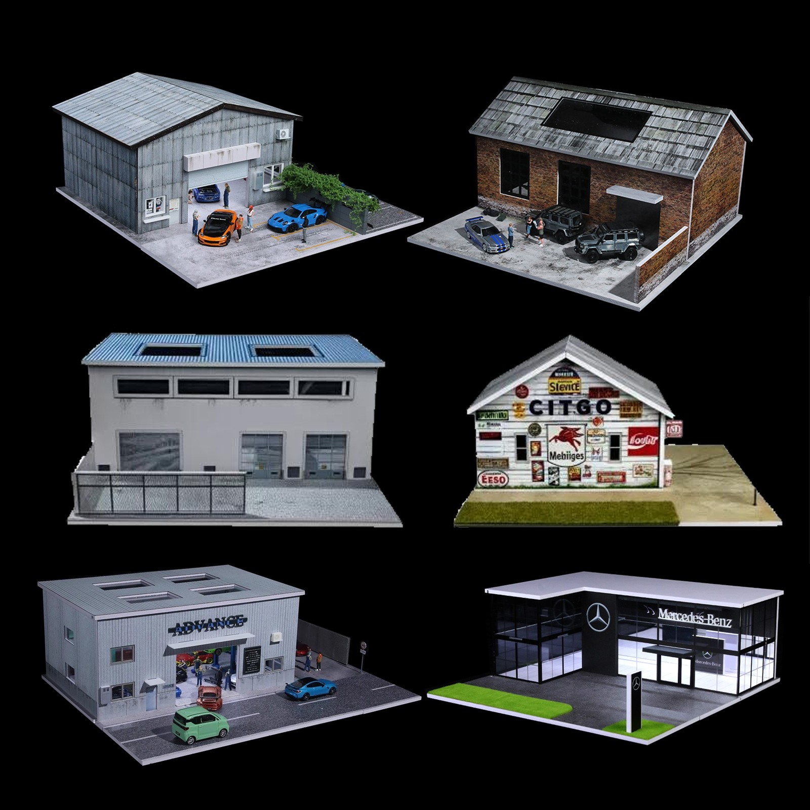 US 1/64 Diorama Garage Model LED Lighting Model Car Display Parking Lot Scene