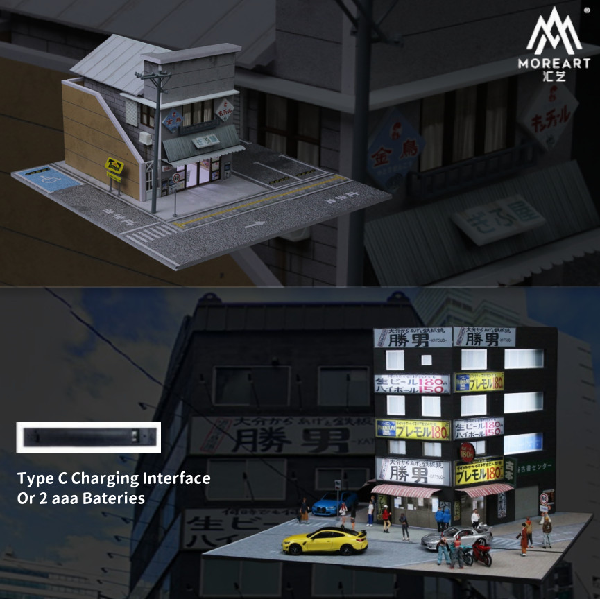 1/64 Diorama Diecast Car Garage Model LED Light Building Store Display Gifts US