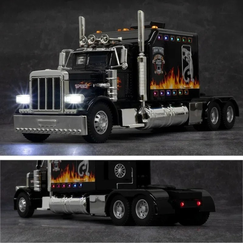 1:24 Diecast Vehicle for Peterbilt Heavy Truck 389 Model Truck Toy Sound Light