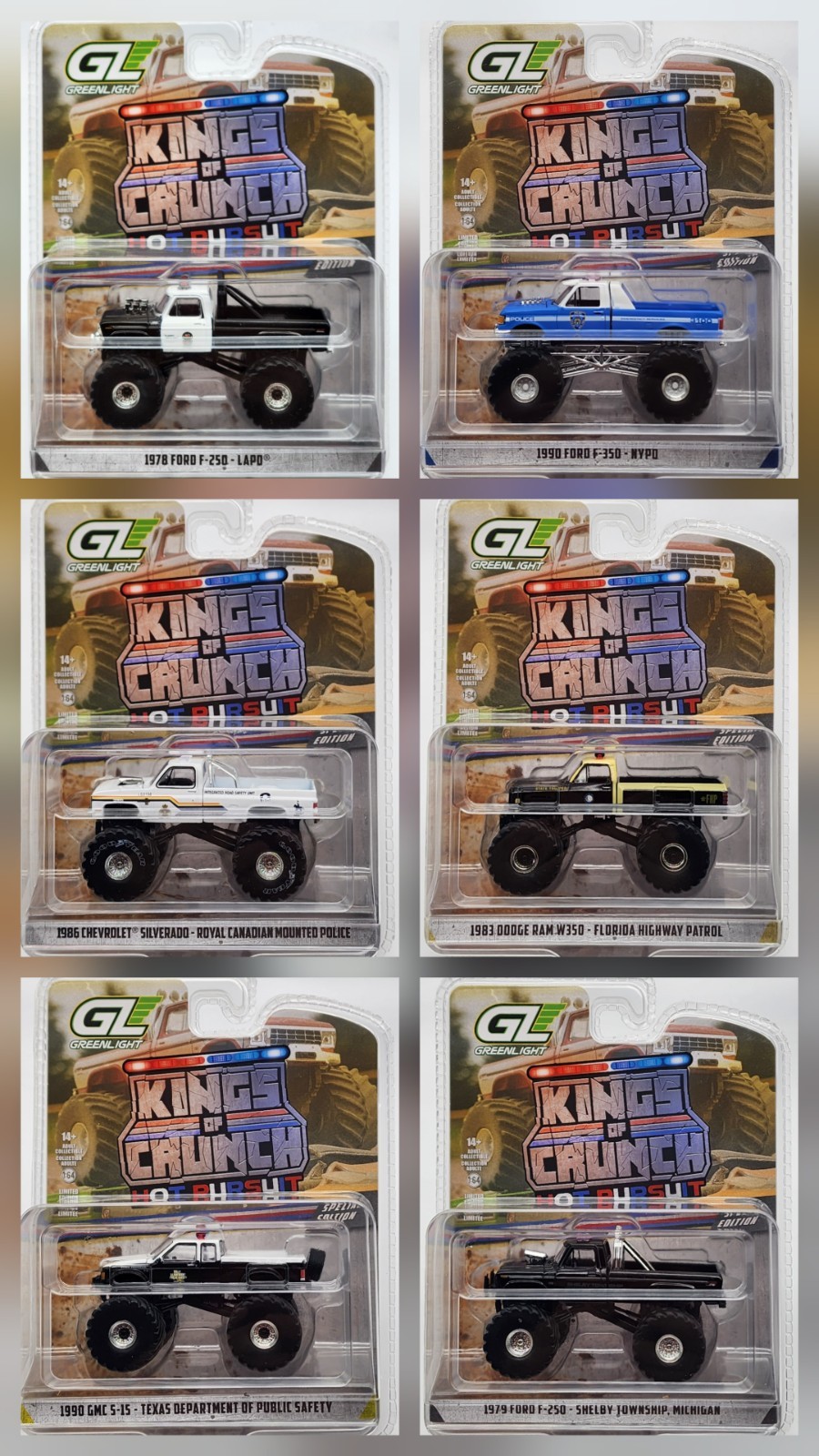 GREENLIGHT KINGS OF CRUNCH 2025 SPECIAL EDITION HOT PURSUIT COMPLETE SET OF 6