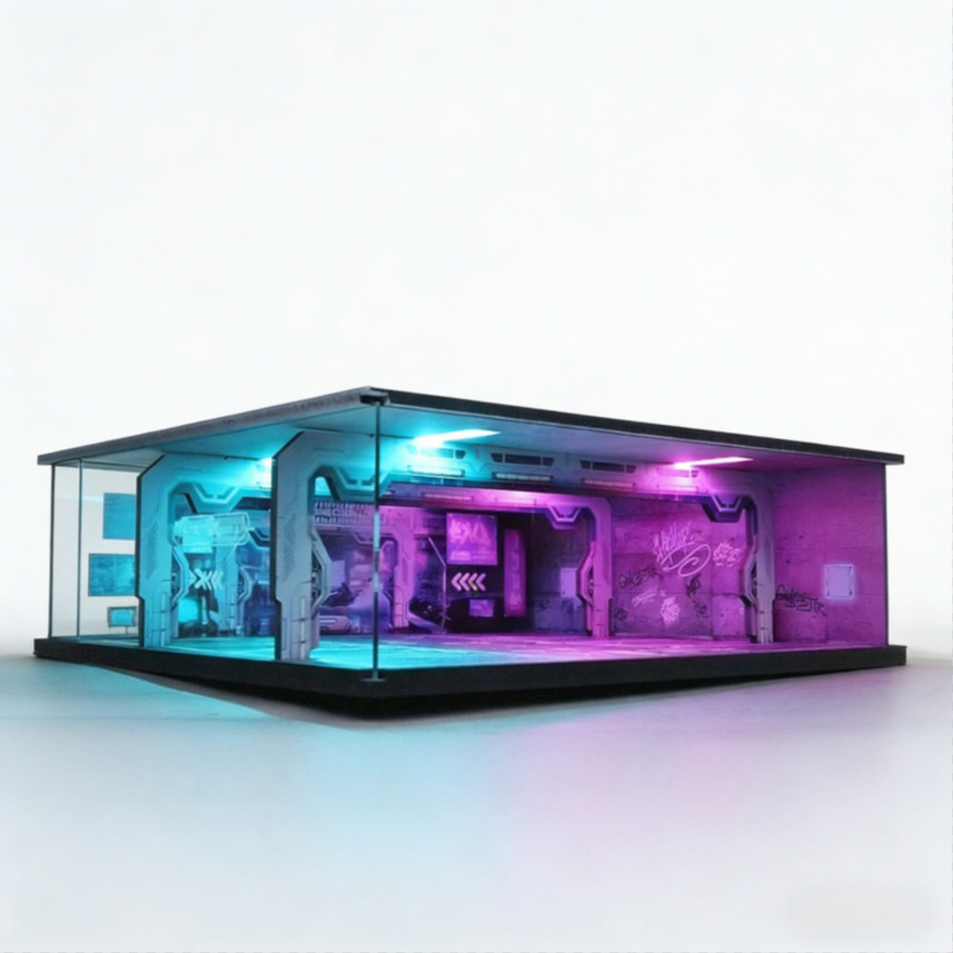 More Art Diorama 1:64 Car Garage Model LED City Parking Lot Scene Building Model