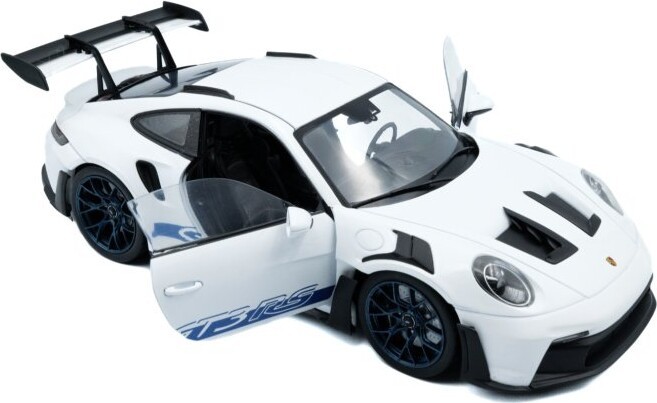 2024 Porsche 911 992 GT3 RS White with Blue Wheels in 1:18 scale by Solido
