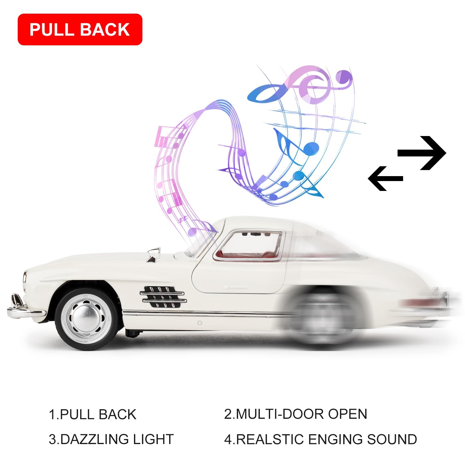 1955 300sl Vintage Car Toy, 1/32 Toy Car with Sound and Light Function, Child…