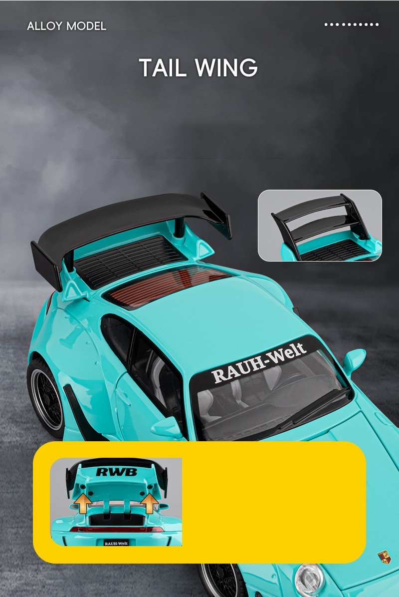 1:22 Porsche RWB 993 Targa 911 Diecast Model Car – Sound Light Pull-Back Toy
