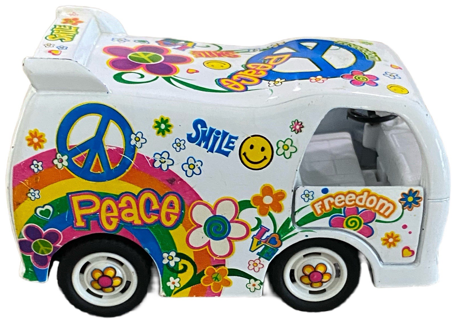 Kinsfun Kintoy Diecast Peace Dream Van Flowers Rainbow pull-back, works- 3.5”