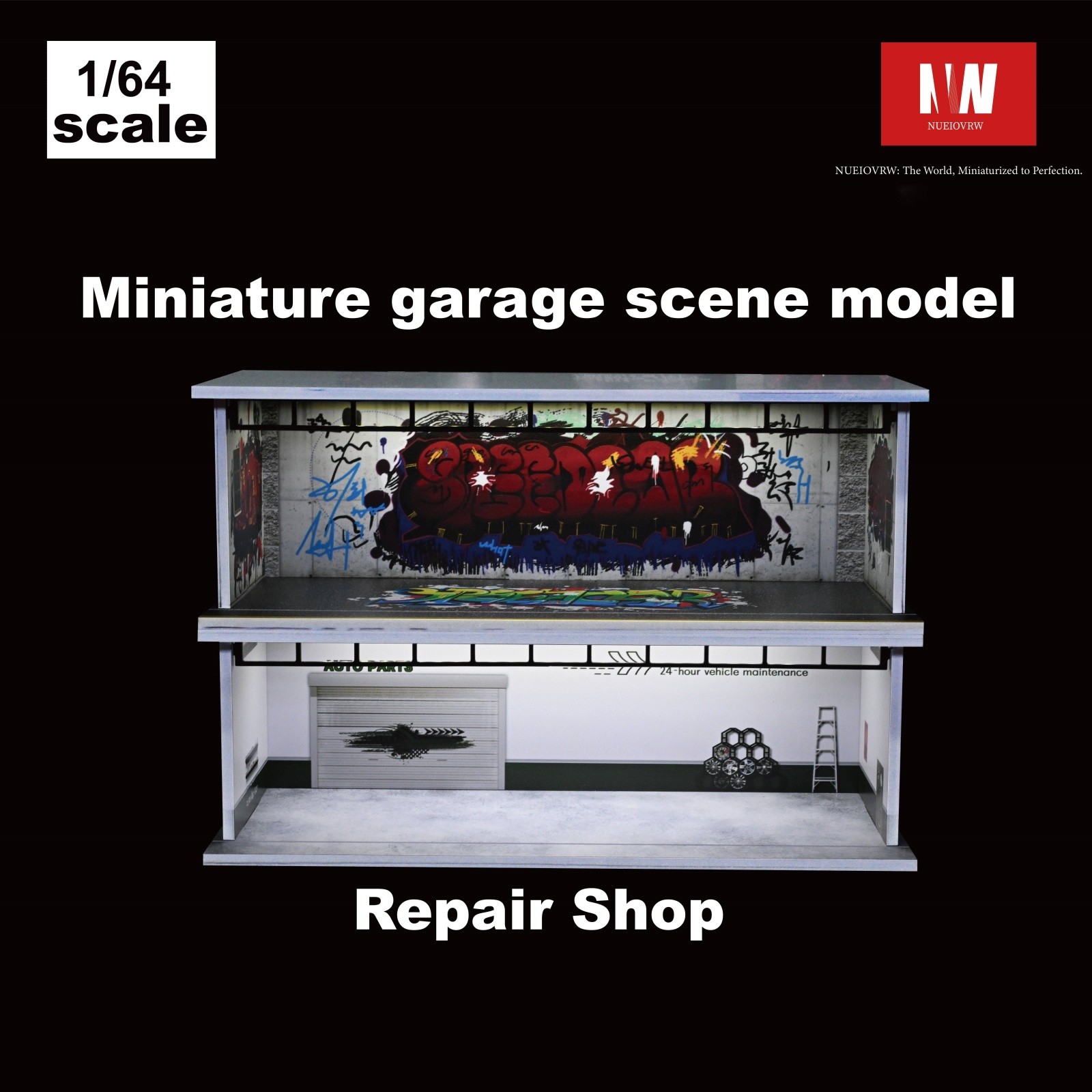 1/64 Diorama Car Garage Model LED Lighting City Car Showroom Scene Model Toy US
