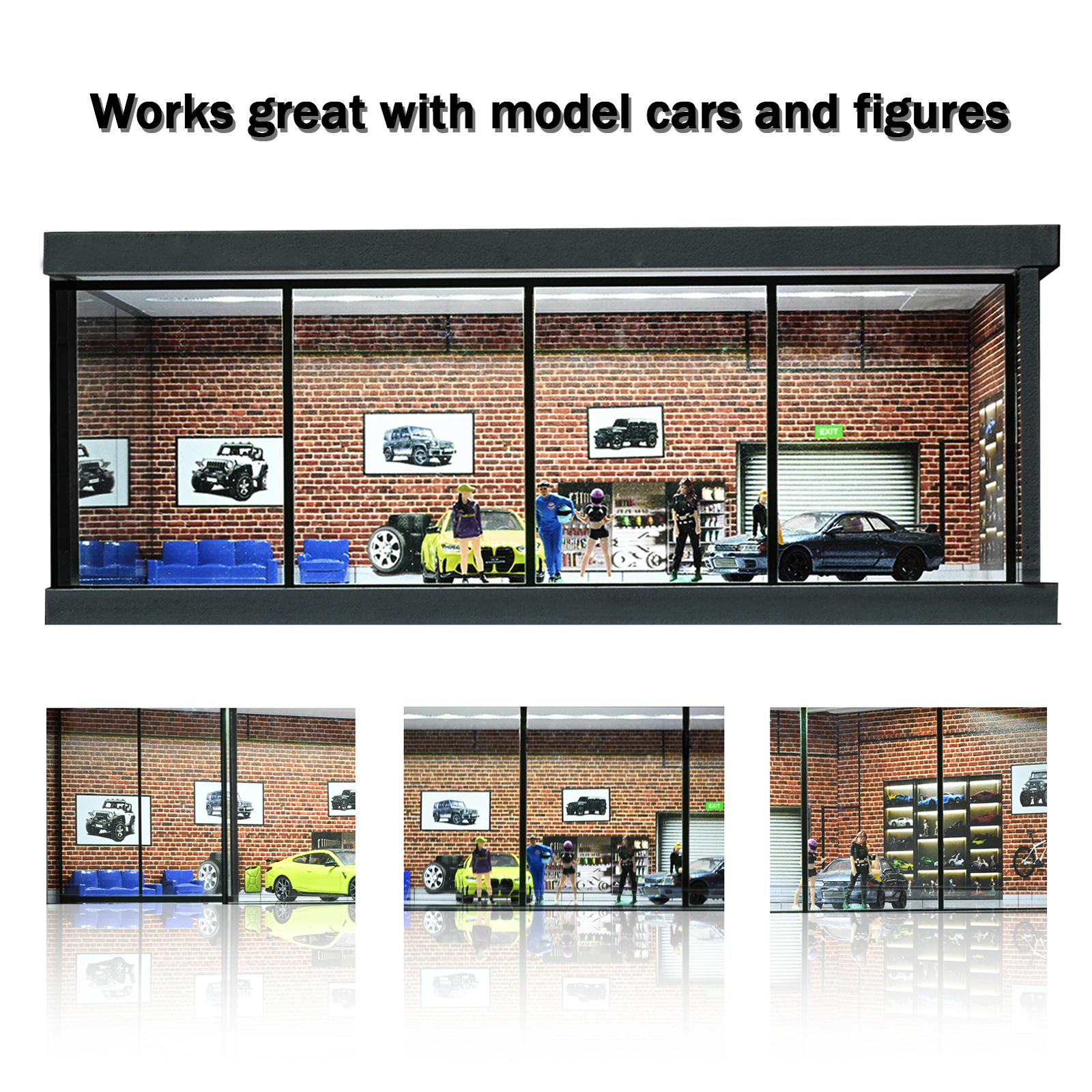 Diorama 1/64 Car Garage Model Lights City Car Showroom Scene Display Model Gifts