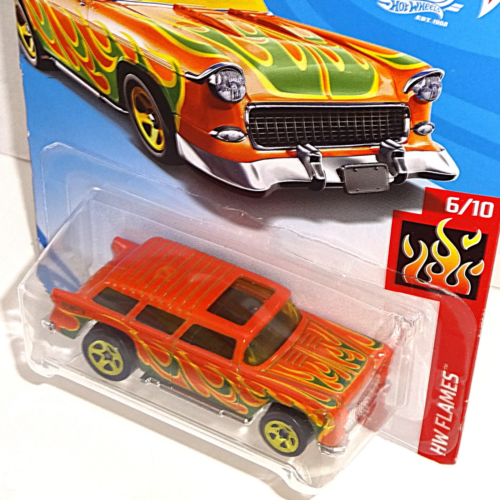 Hot Wheels 2018 HW Flames Series #349 Classic ’55 Nomad Orange w/ 5SPs