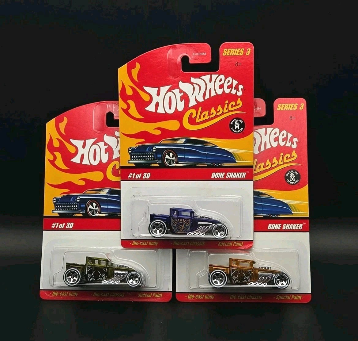 Hot Wheels Classics Series 3 Bone Shaker 1/30 Blue, Olive & Copper Lot Of 3