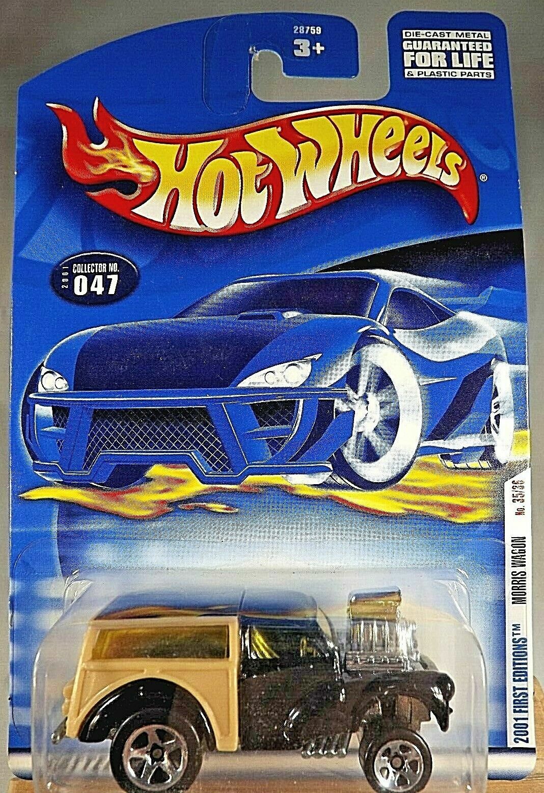 2001 Hot Wheels #47 First Editions 35/36 MORRIS WAGON Black/Tan w/5 Spoke Wheels