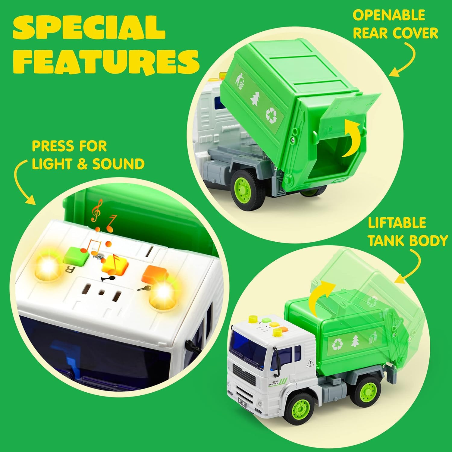 4 Pcs 7″ Vehicle Toy Set Lights Siren Police Car Bus Garbage Truck Ages 3-5 Boys