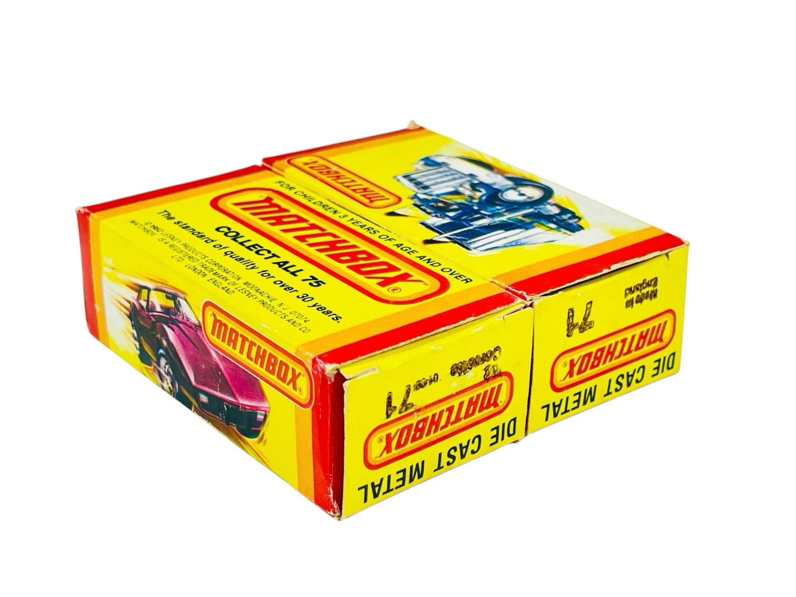 Matchbox Lesney Superfast (2) Varied MB71 1962 Chevy Corvettes w/Yellow Boxes