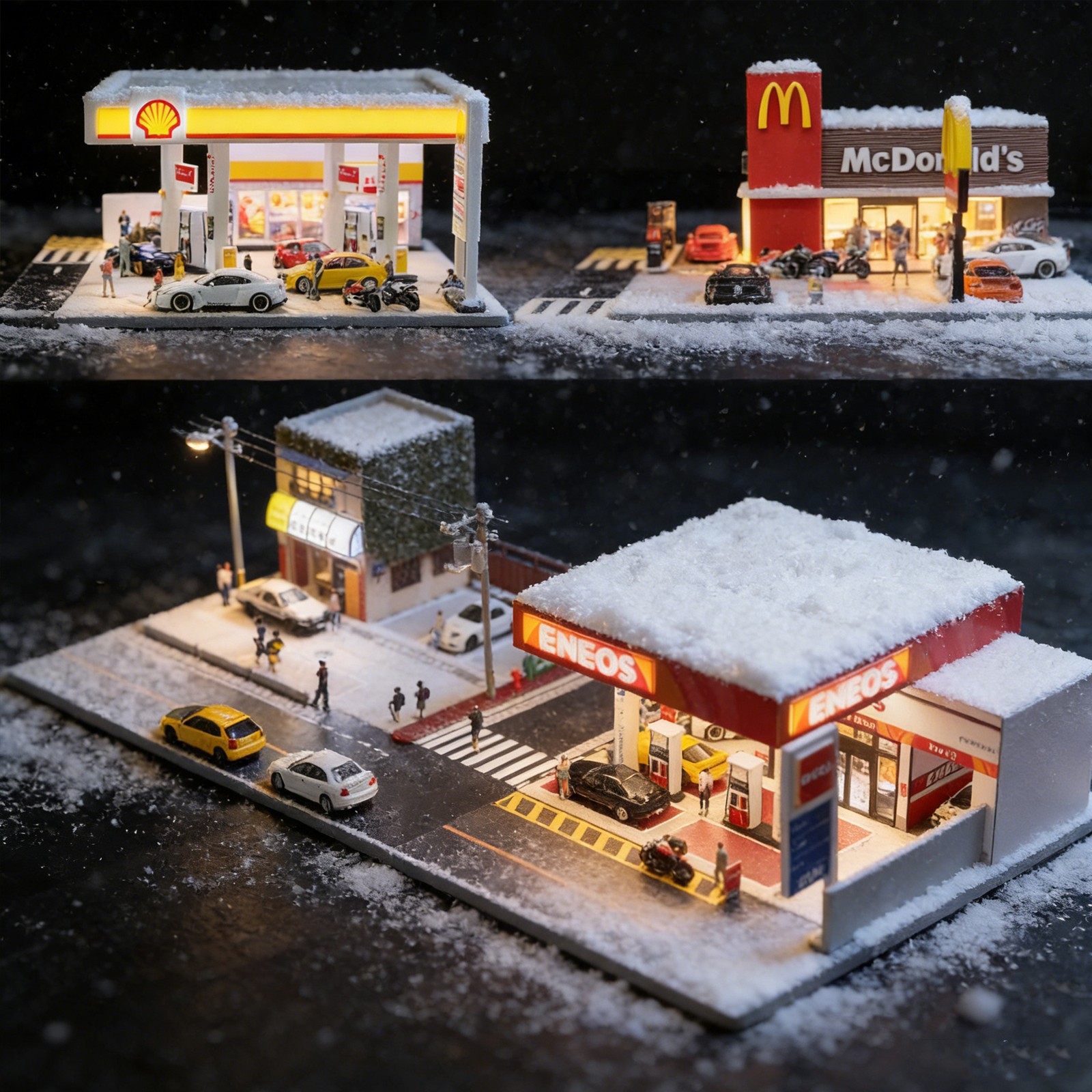 1/64 Diorama Car Garage Model LED Lighting City Street Gas Station Scene Models