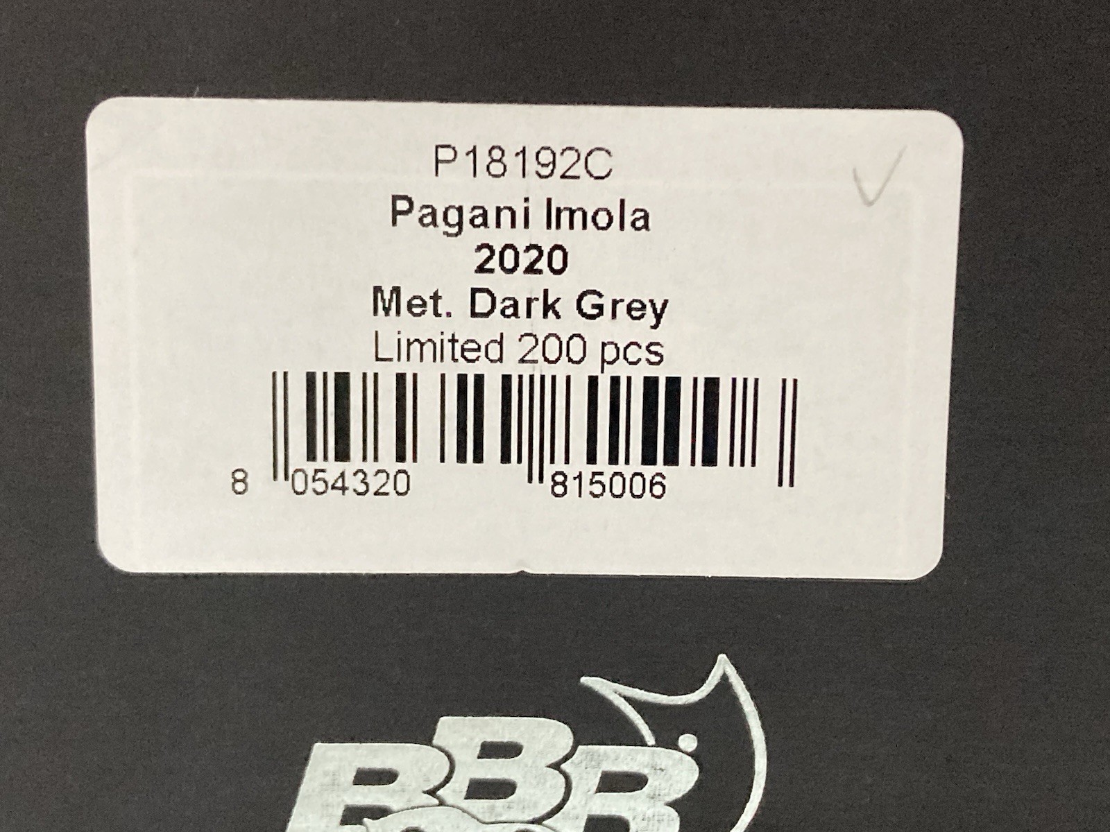 1:18 BBR, 2020 Pagani Imola, Dark Gray w/red accents