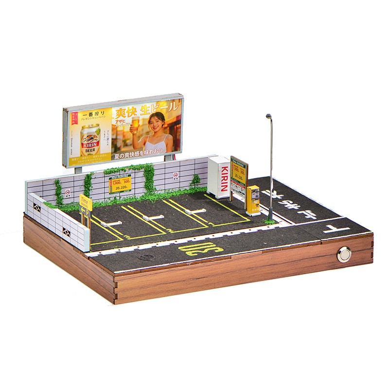 DIY Handmade 1/64 Diorama Car Garage Model LED Japanese Street Buildings Display