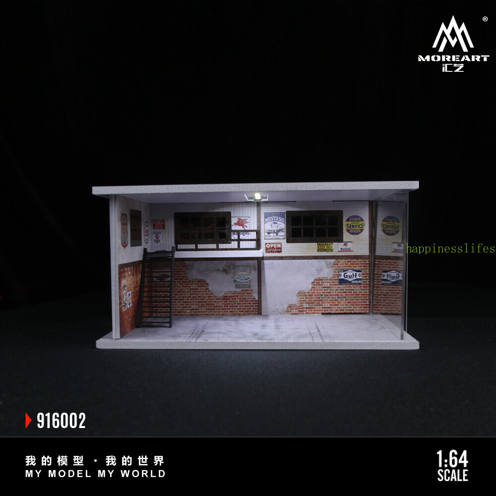 Diorama 1/64 Car Garage Model LED Lighting City Car Repair Shop Scene Model Toy