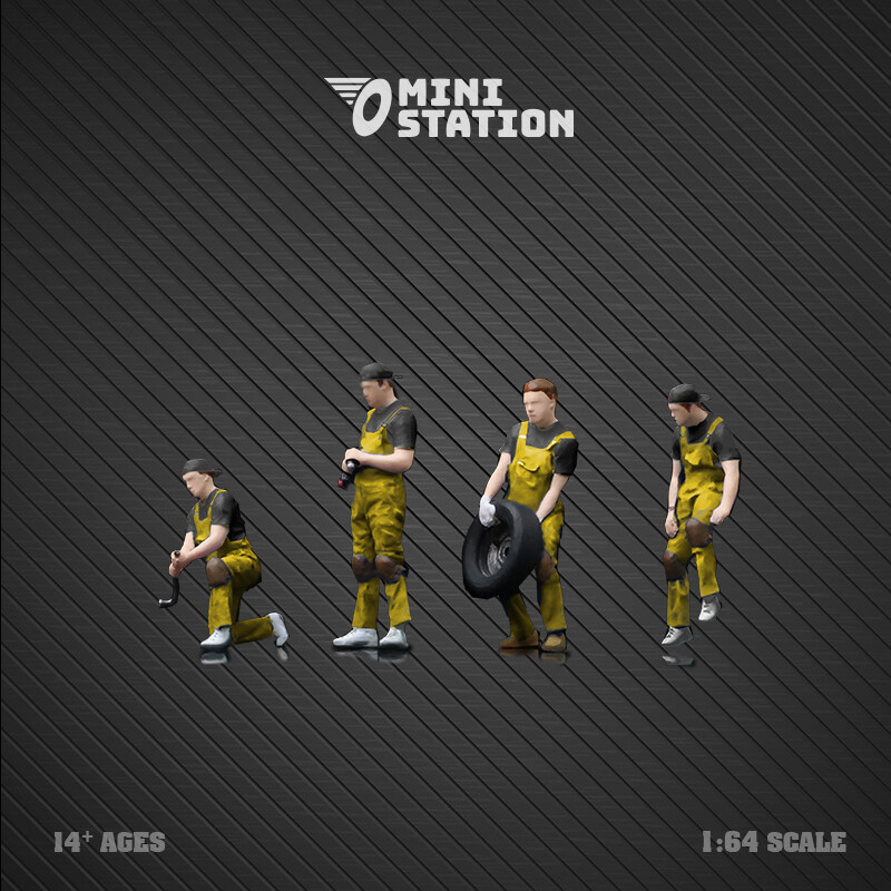 Mini Station 1:64 Mooneyes Targa/T1/trailer/Repair worker Model Car