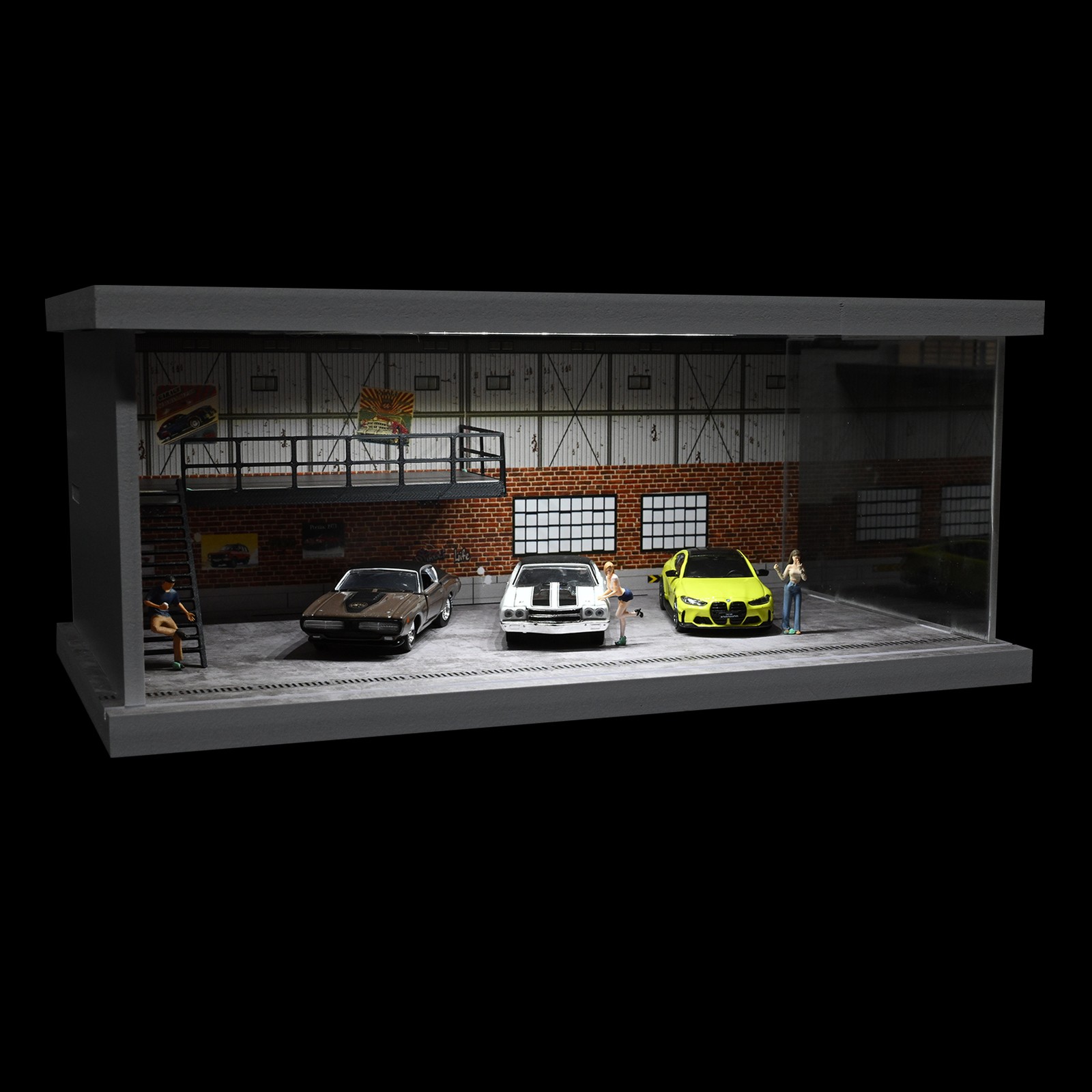 Diorama 1/64 Car Showroom Model LED Lighting Car Garage Backdrop Scene Model Toy