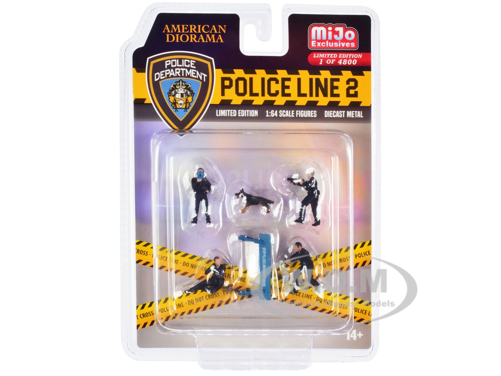 “POLICE LINE 2” 6 PC DIECAST FIGURES/ACCESSORIES SET 1/64 AMERICAN DIORAMA 76497