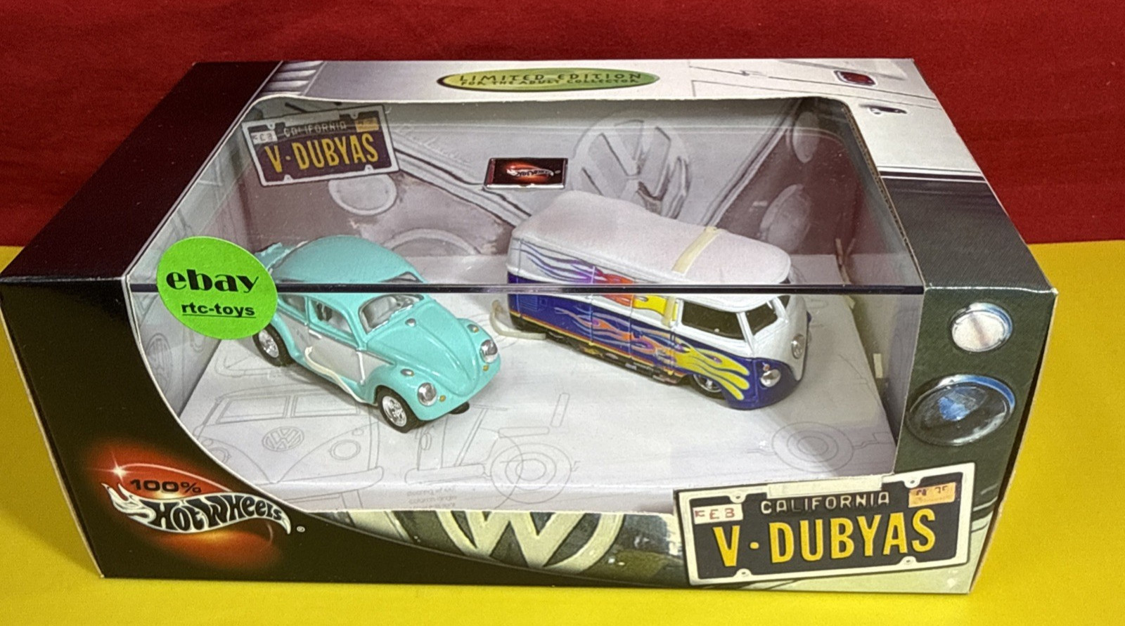 Hot Wheels 100% Volkswagen V Dubyas VW Bug Microbus 2 Car Set 2002 Vintage 1/64